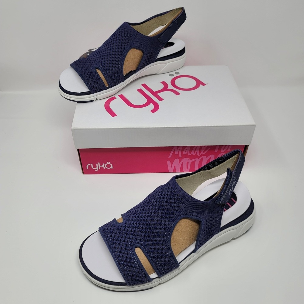 Ryka Women's Stretch Knit Sport Slingback Sandals Micha Navy Blue Sz‎ 7.5W New